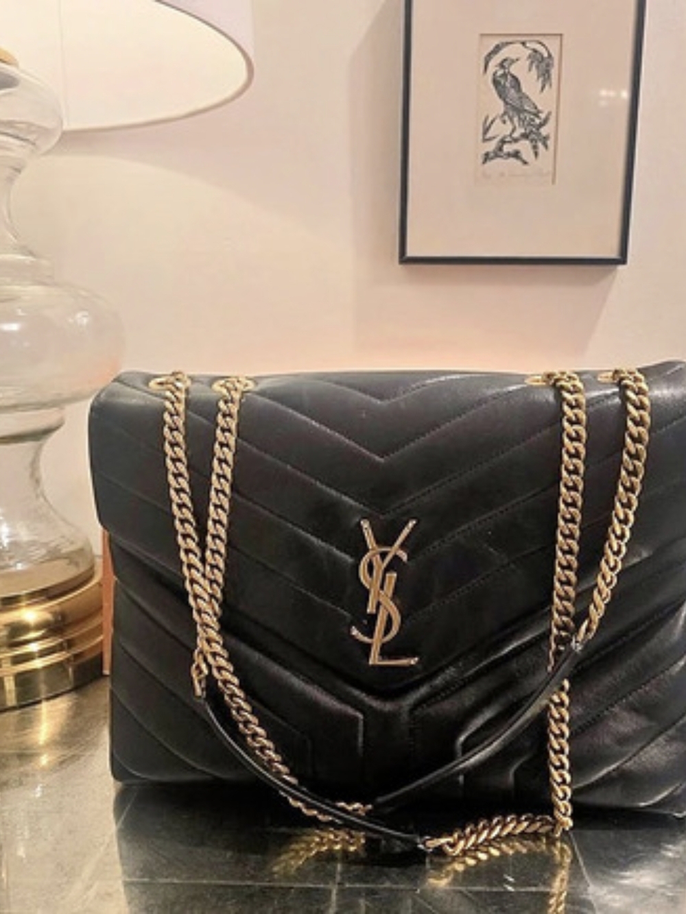 Saint Laurent Medium Loulou Chain Bag in Matelassé Lambskin Black Quilted